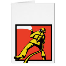 fireman firefighter fighting fire retro card