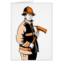 fireman firefighter fighting fire retro greeting card