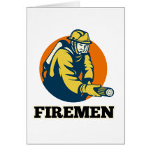 fireman firefighter fighting fire retro card