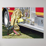Fireman Gear and Truck Poster