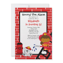 Fireman girl Firetruck Birthday Party Personalized Announcements