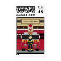 Fireman with Fire Engine Stamp