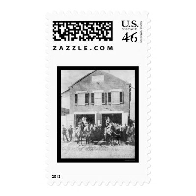 Firemen and Equipment in Front of Firehouse 1912 Postage Stamp by lc_vintagephotos