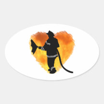 Firemen Love Flames Oval Stickers