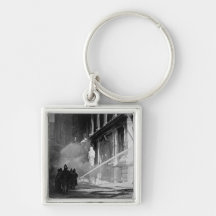 Firemen Spraying Building Pine Street New York Key Chain