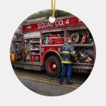 Firemen - The modern fire truck Christmas Ornament