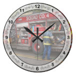 Firemen - The modern fire truck Round Wallclocks