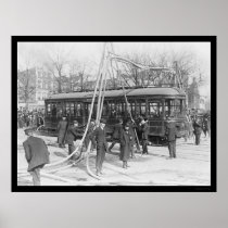 Firemen With Their Hoses Over a Streetcar 1912 Posters