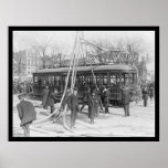 Firemen With Their Hoses Over a Streetcar 1912 Posters