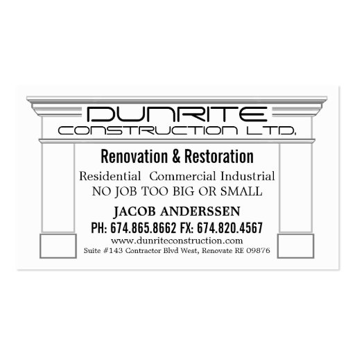 Fireplace Mantle Construction Reno Company Business Card (front side)