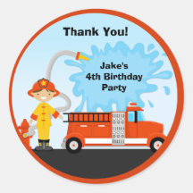 Firetruck Birthday Party Favor Stickers