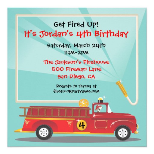 Firetruck Birthday Party Invitation