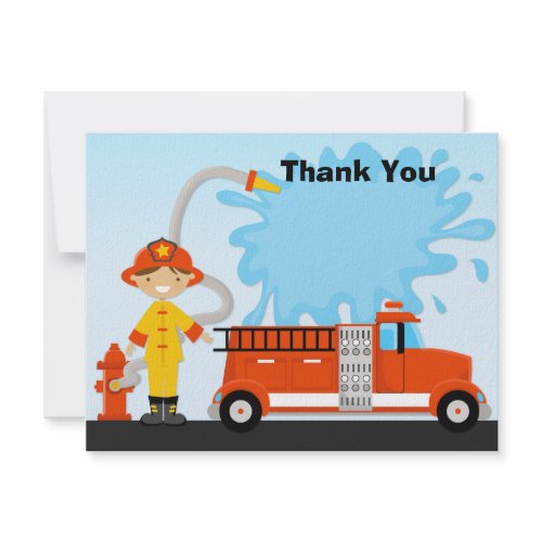 Firetruck Birthday Party Thank You Card invitation