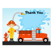 Firetruck Birthday Party Thank You Card Personalized Invitation