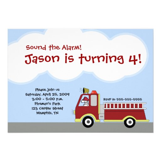 Firetruck Fire Engine Birthday Invitation