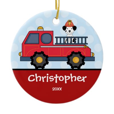 Firetruck Personalized Boy Christmas Ornament