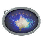 Firework; Kosovo Flag Oval Belt Buckles