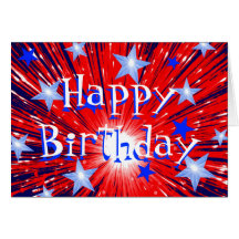 Firework Red White Blue 'Happy Birthday' card