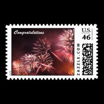 Fireworks and congratulations stamp stamps