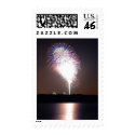 Fireworks At Night Over River postage