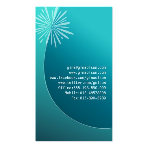 Fireworks Burst Monogram Turquoise Business Cards (back side)