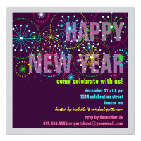Fireworks Celebration for New Years Eve Party Custom Invitation