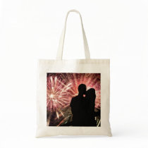 Fireworks Couple Kissing Silhouette Bags