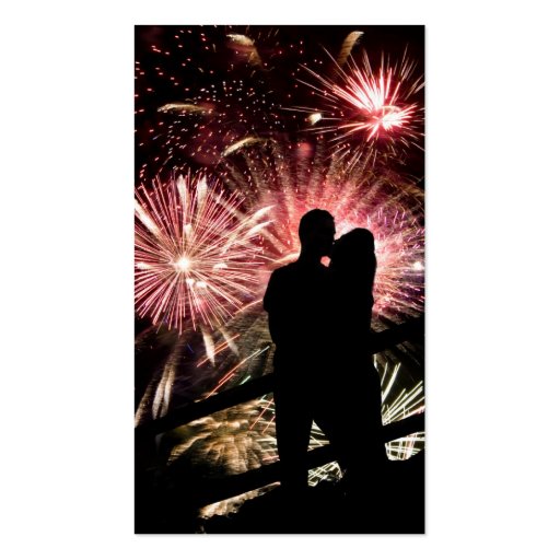 Fireworks Couple Kissing Silhouette Business Card Templates (front side)
