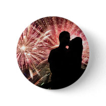 Fireworks Couple Kissing Silhouette Buttons