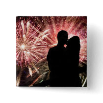 Fireworks Couple Kissing Silhouette Pinback Buttons