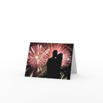 Fireworks Couple Kissing Silhouette Greeting Cards