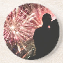 Fireworks Couple Kissing Silhouette Coasters