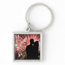 Fireworks Couple Kissing Silhouette Keychains