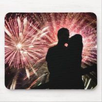 Fireworks Couple Kissing Silhouette Mousepads