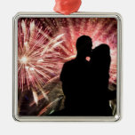Fireworks Couple Kissing Silhouette Christmas Tree Ornament