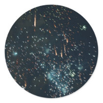 fireworks meteor splash aqua round stickers