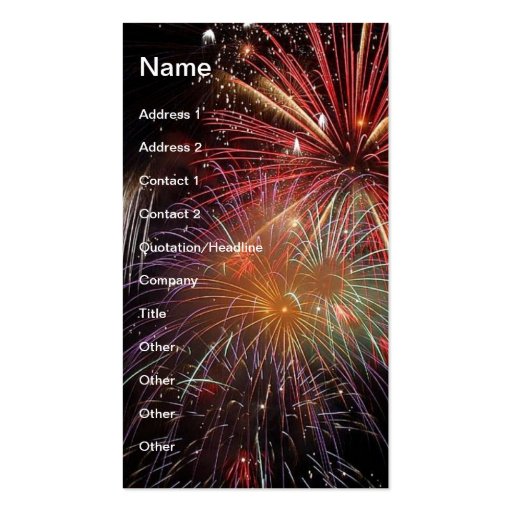 FIREWORKS Nighttime Colorful Explosions! Business Card Template (front side)