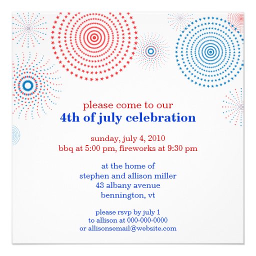 Fireworks on the Fourth Party Custom Invitations (front side)