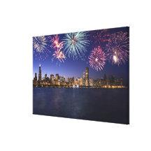 Fireworks over Chicago skyline 2 Canvas Print