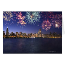 Fireworks over Chicago skyline 2 Greeting Cards