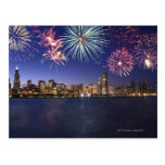 Fireworks over Chicago skyline 2 Post Card
