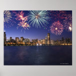 Fireworks over Chicago skyline 2 Poster