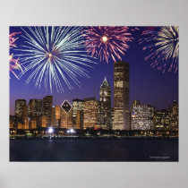 Fireworks over Chicago skyline Posters