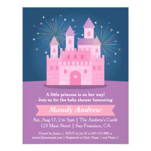 Fireworks Princess Castle Baby Girl Shower Party Custom Invites