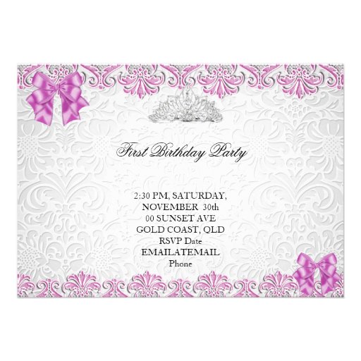 First 1st Birthday Girls Lilac Pink Photo Invites