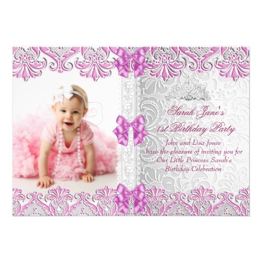 First 1st Birthday Girls Lilac Pink Photo Invites