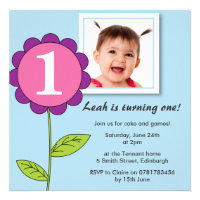 First 1st Birthday Party Photo Flower Personalized Invites
