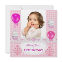 First Birthday 1st Girl Cupcakes Pink Ladybirds Custom Invite