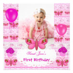 First Birthday 1st Girl Hot Pink Butterfly Custom Announcement