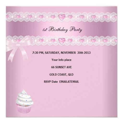 First Birthday 1st Girl Pink Princess Tiara Custom Invitation